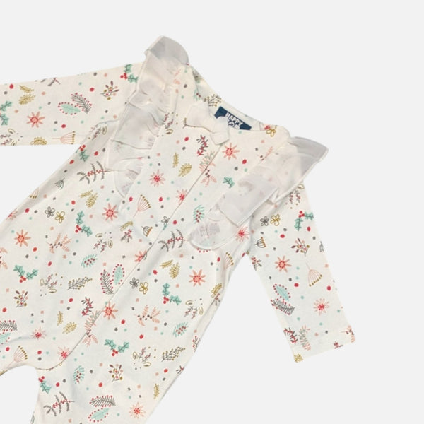 White Printed Frill Rompers