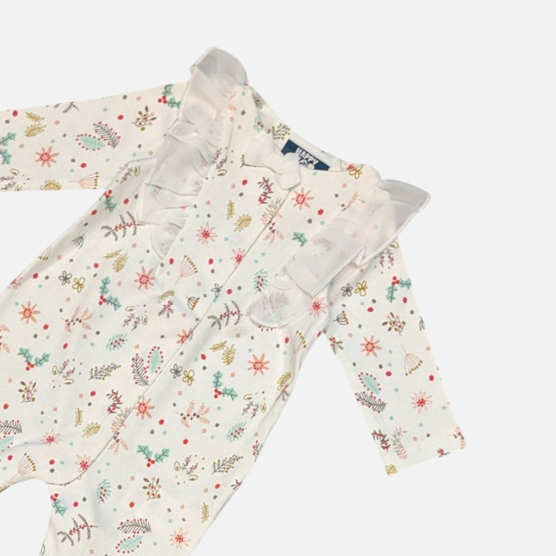 White Printed Frill Rompers