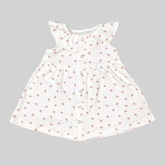 White Sleeveless Frock with Strawberry Print