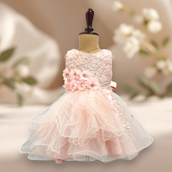 Peach Flower Knee Length Princess Dress