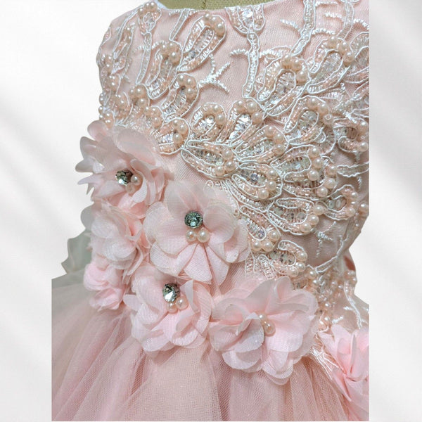 Peach Flower Knee Length Princess Dress