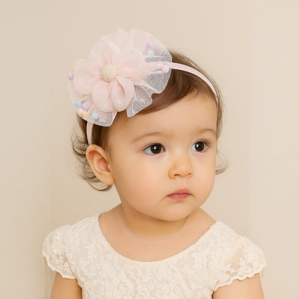 Pink Flower Net Beads Hairband