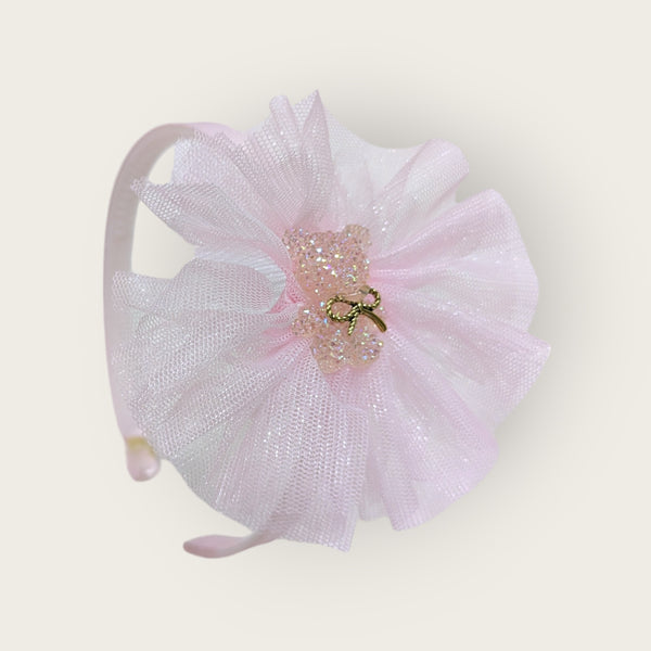 Pink Teddy Embellished Net Hairband