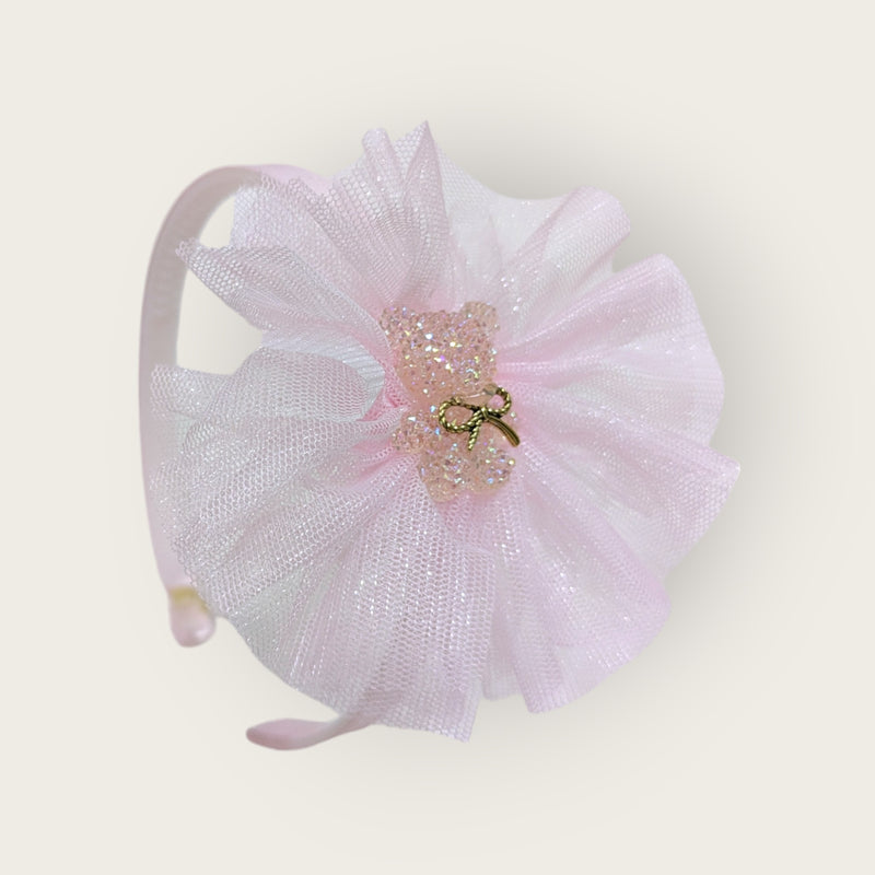 Pink Teddy Embellished Net Hairband