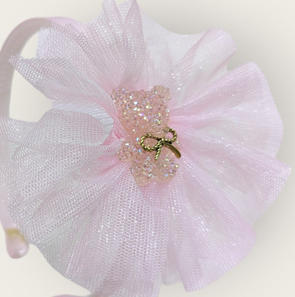 Pink Teddy Embellished Net Hairband
