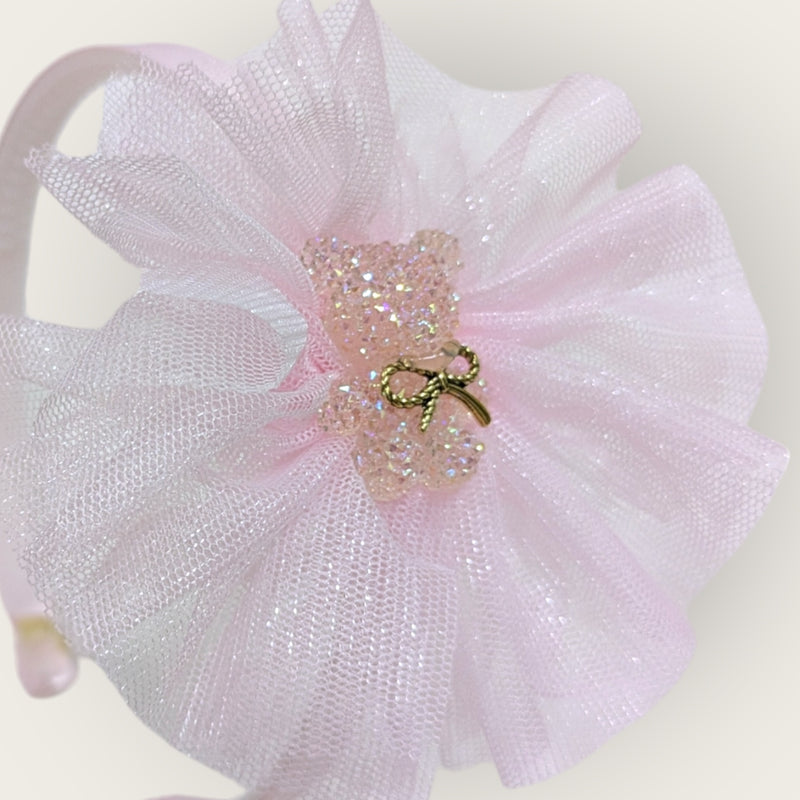 Pink Teddy Embellished Net Hairband