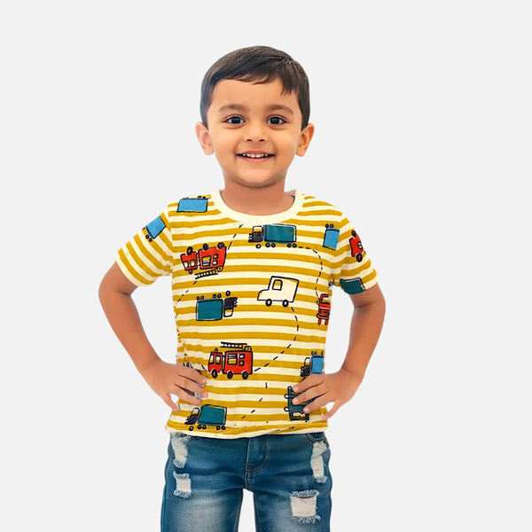 Yellow Round Neck Printed T-shirt