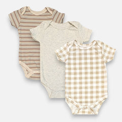 Beige Unisex Baby Onesies - Multipacks (Set of 3)