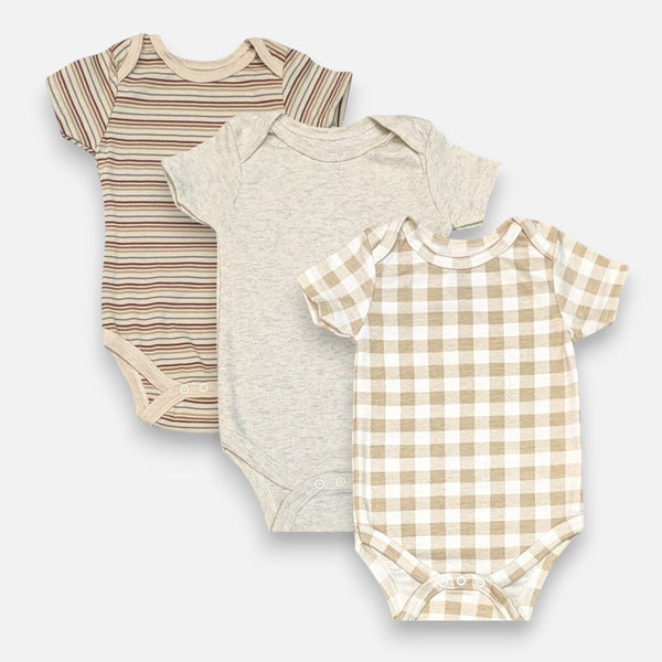 Beige Unisex Baby Onesies - Multipacks (Set of 3)