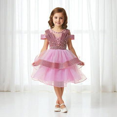 Mauve Elegant Pink Knee Length Princess Dress