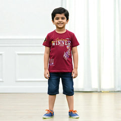 Maroon Round Neck Printed T-shirt