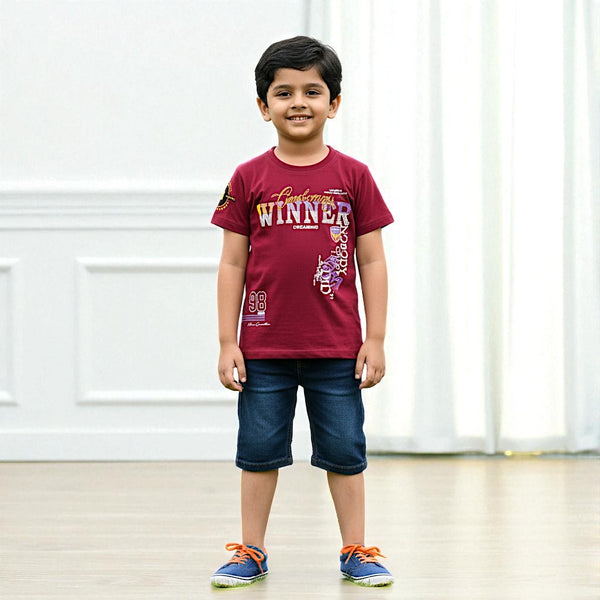 Maroon Round Neck Printed T-shirt