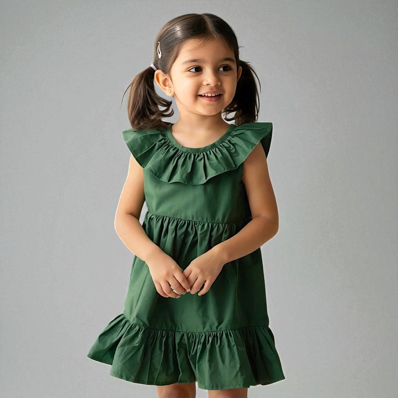 Green Sleeveless Muslin Cotton Frock