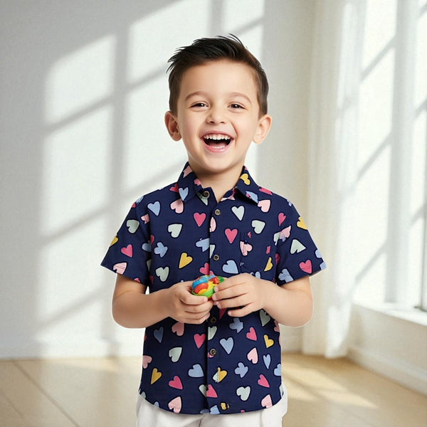Navy Blue Half-Sleeves Casual Shirt