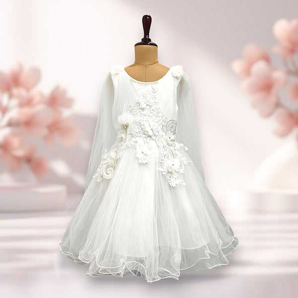 White Sleeveless Princess Dress with Cape Neck Sleeves