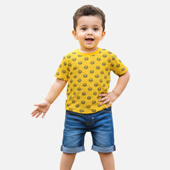 Yellow Round Neck Printed T-shirt