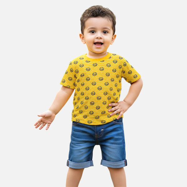 Yellow Round Neck Printed T-shirt