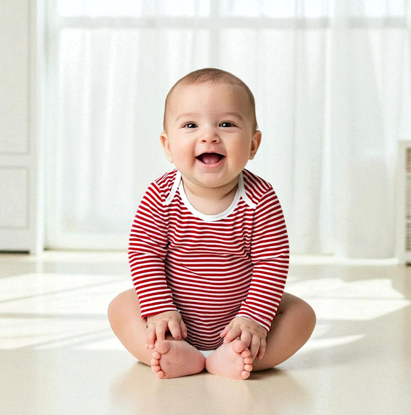Red Long Sleeves Striped Onesies