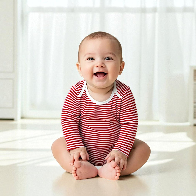 Red Long Sleeves Striped Onesies
