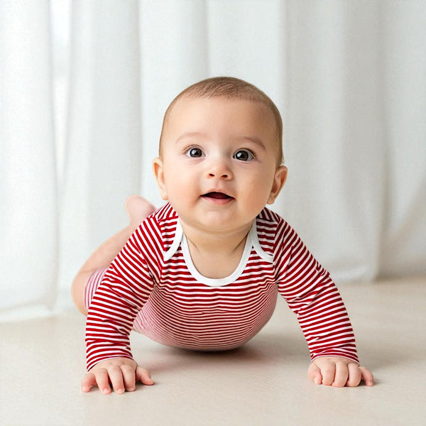 Red Long Sleeves Striped Onesies