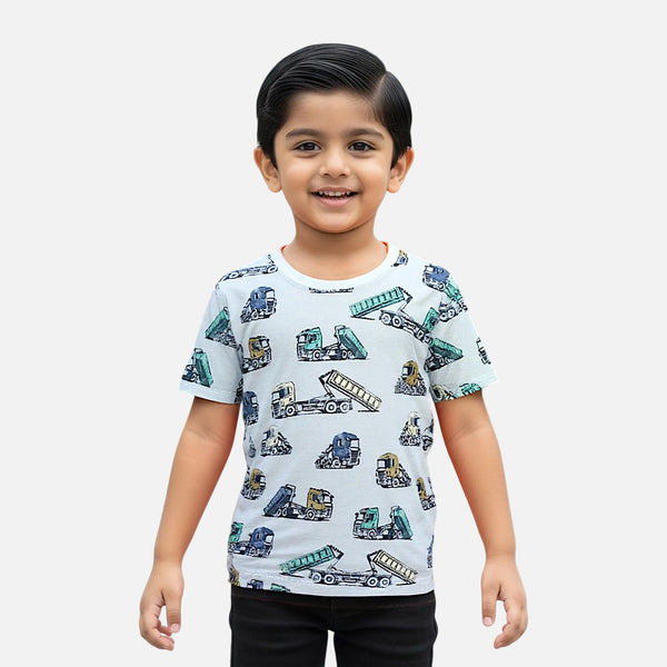 Blue Round Neck Printed T-shirt