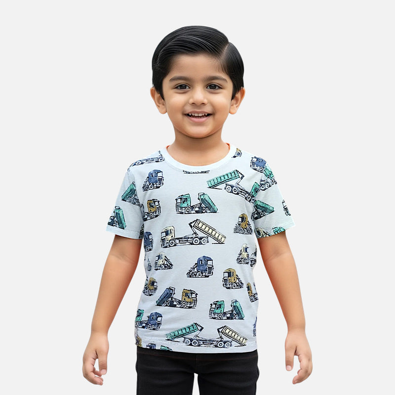 Blue Round Neck Printed T-shirt