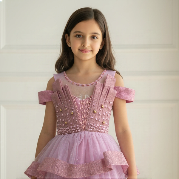 Mauve Elegant Pink Knee Length Princess Dress